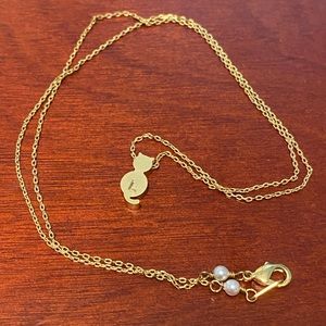 Gold cat initial necklace